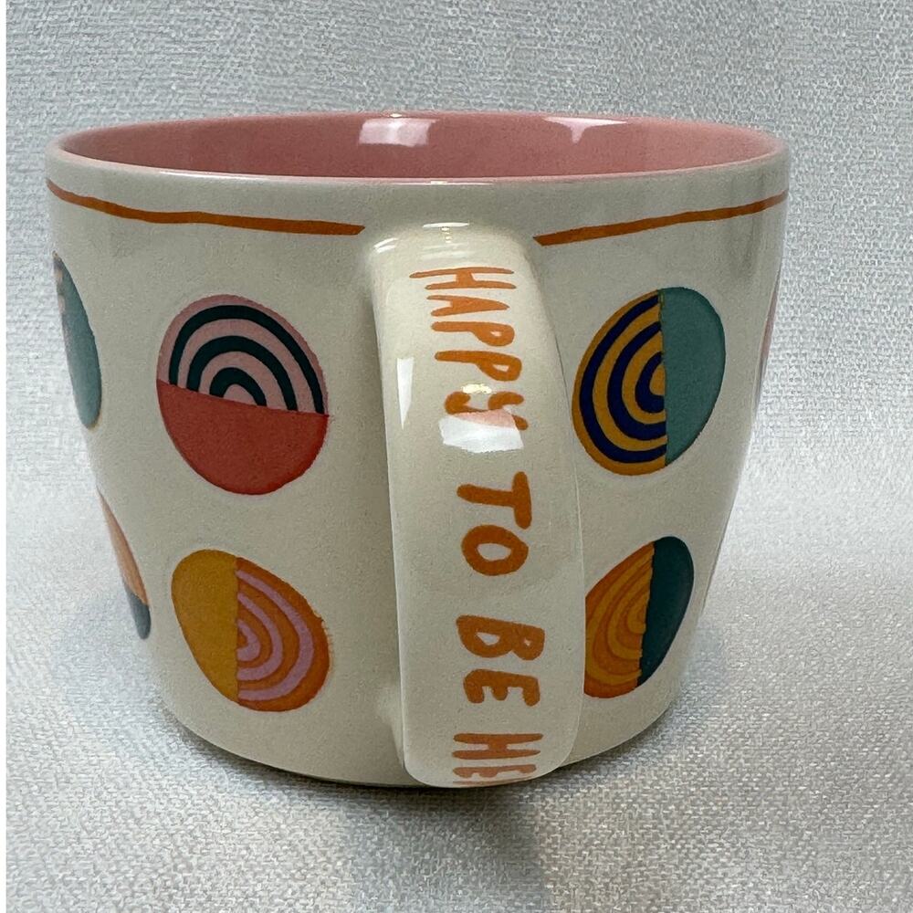 Opalhouse "Happy To Be Here" Mug Vintage Spotted Colorful Art Deco Pattern